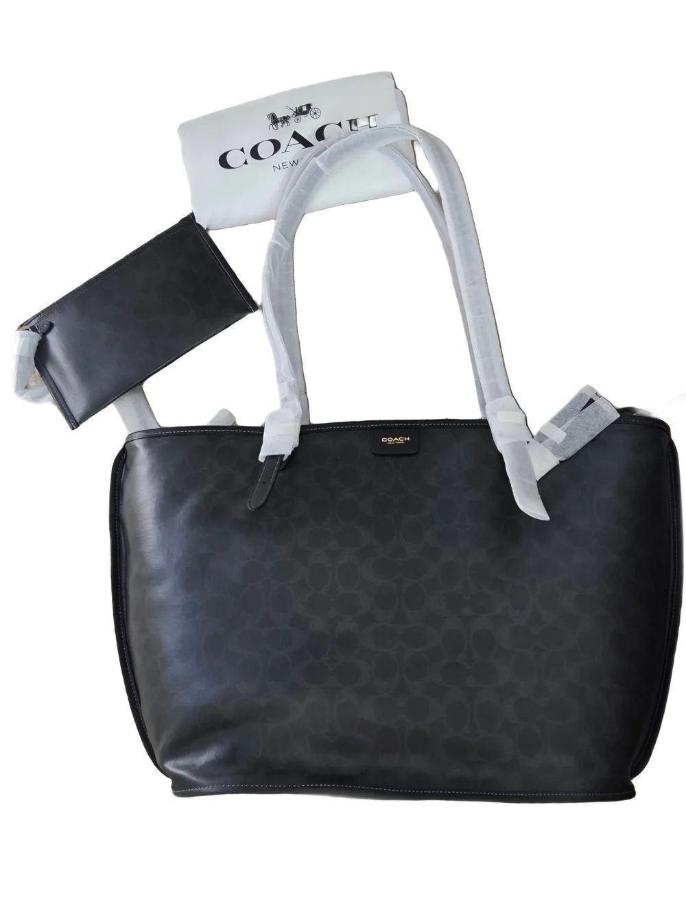 Coach Taxi Tote In Signature Canvas Brass/Black  CCC40